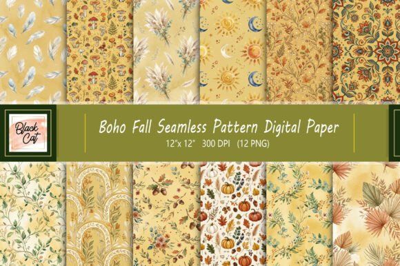 Download Boho Fall Seamless Pattern Digital Paper - Pattern Collection