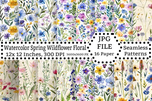Download Watercolor Spring Wildflower Pattern Set - Pattern Collection