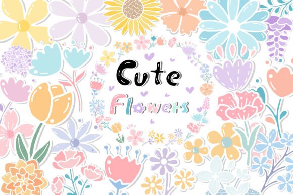 Download Cute Minimalist Pastel Flowers, Sticker - Pastel flowers Collection