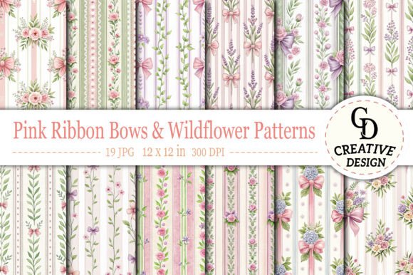 Download Pink Ribbon Bows &amp; Wildflower Pattern - Pattern Collection