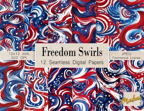 Download US Flag Swirls Seamless Patterns - Pattern Collection