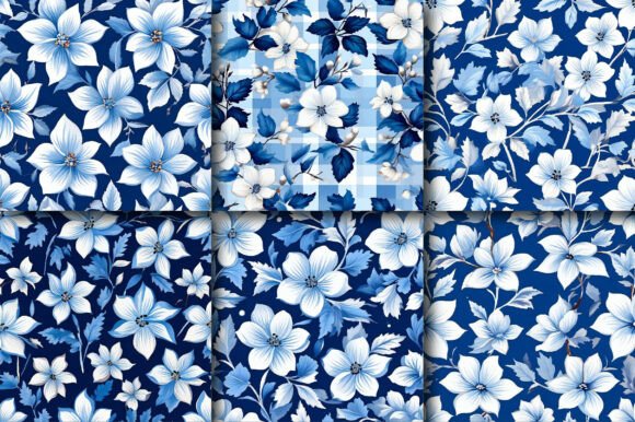 Download Blue Gingham Winter Flowers Patterns - Pattern Collection