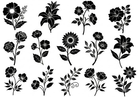 Download Black and White Floral Silhouettes - Floral silhouettes Collection