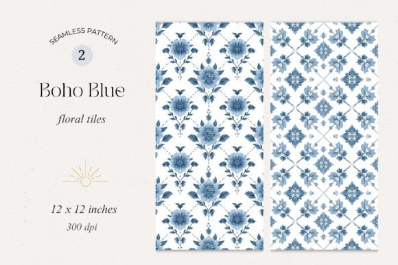 Download Boho Blue Floral Tile Seamless Patterns - Pattern Collection