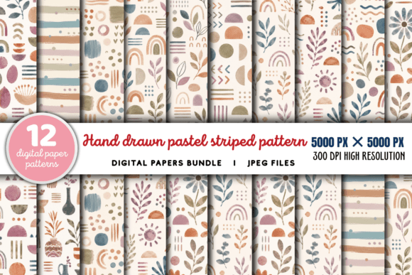 Download Hand Drawn Pastel Striped Pattern Bundle - Pattern Collection