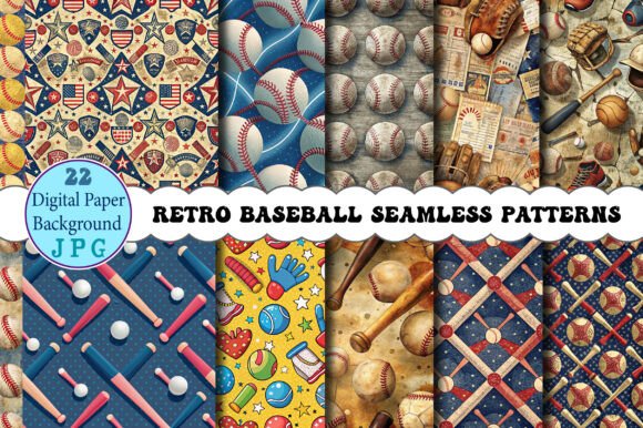 Download Retro Baseball Seamless Patterns - Pattern Collection