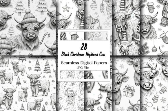 Download Black Christmas Highland Cow Pattern - Pattern Collection