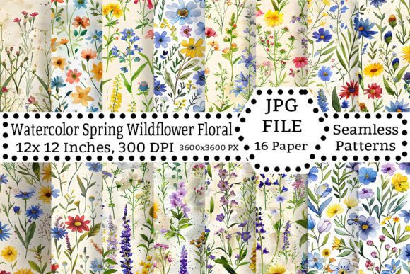 Download Watercolor Spring Wildflower Pattern Set - Pattern Collection