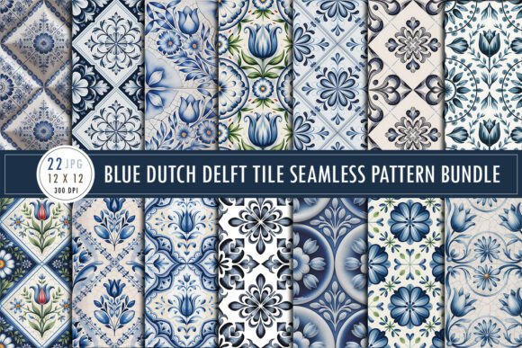 Download Blue Dutch Delft Tile Seamless Patterns - Pattern Collection