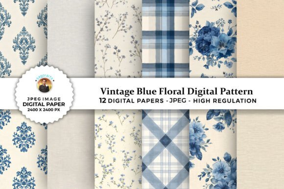 Download Vintage Blue Floral Digital Patterns - Pattern Collection