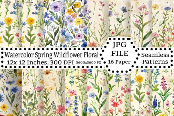 Download Watercolor Spring Wildflower Pattern Set - Pattern Collection