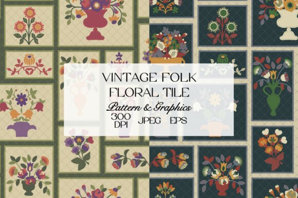 Download Vintage Folk Floral Tile Pattern Bundle - Pattern Collection